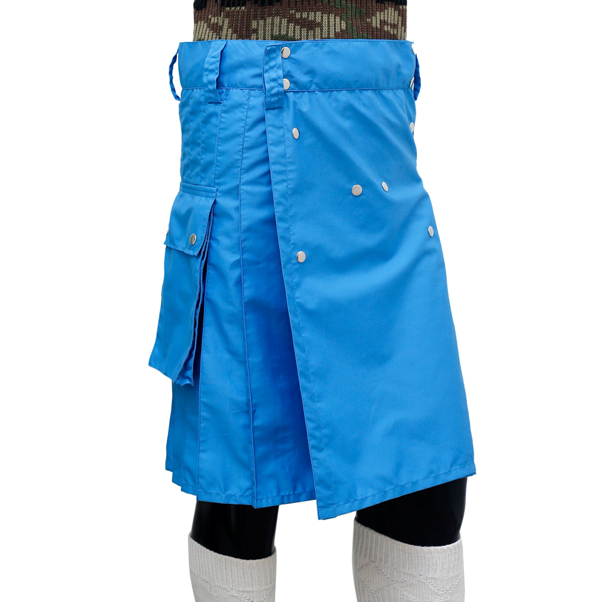 Scottish Blue Cargo Pocket Utility Kilt Right