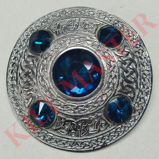 Scottish Blue 5-Stone Fly Plaid Brooch in Silver
