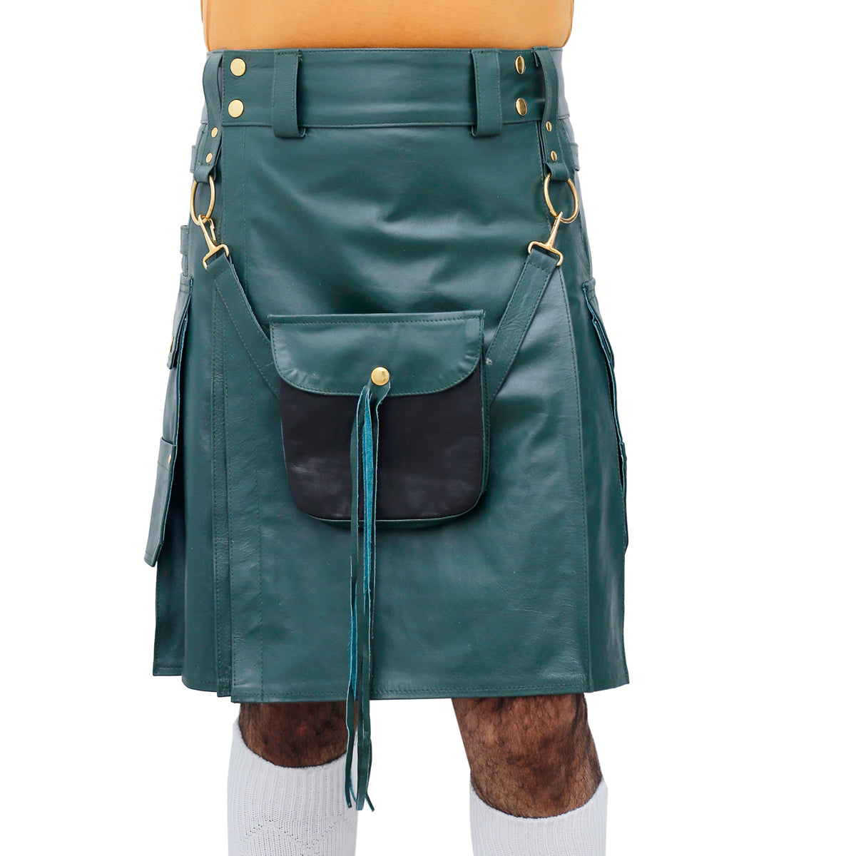 Scottish Green Real Leather Kilt Front
