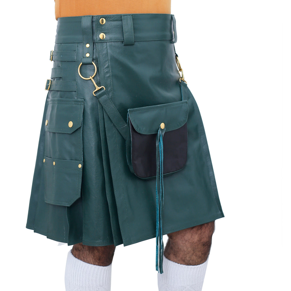 Scottish Green Real Leather Kilt Right