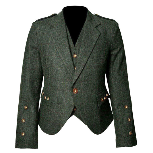 Scottish Hunter Green Tweed Argyle Jacket with Vest