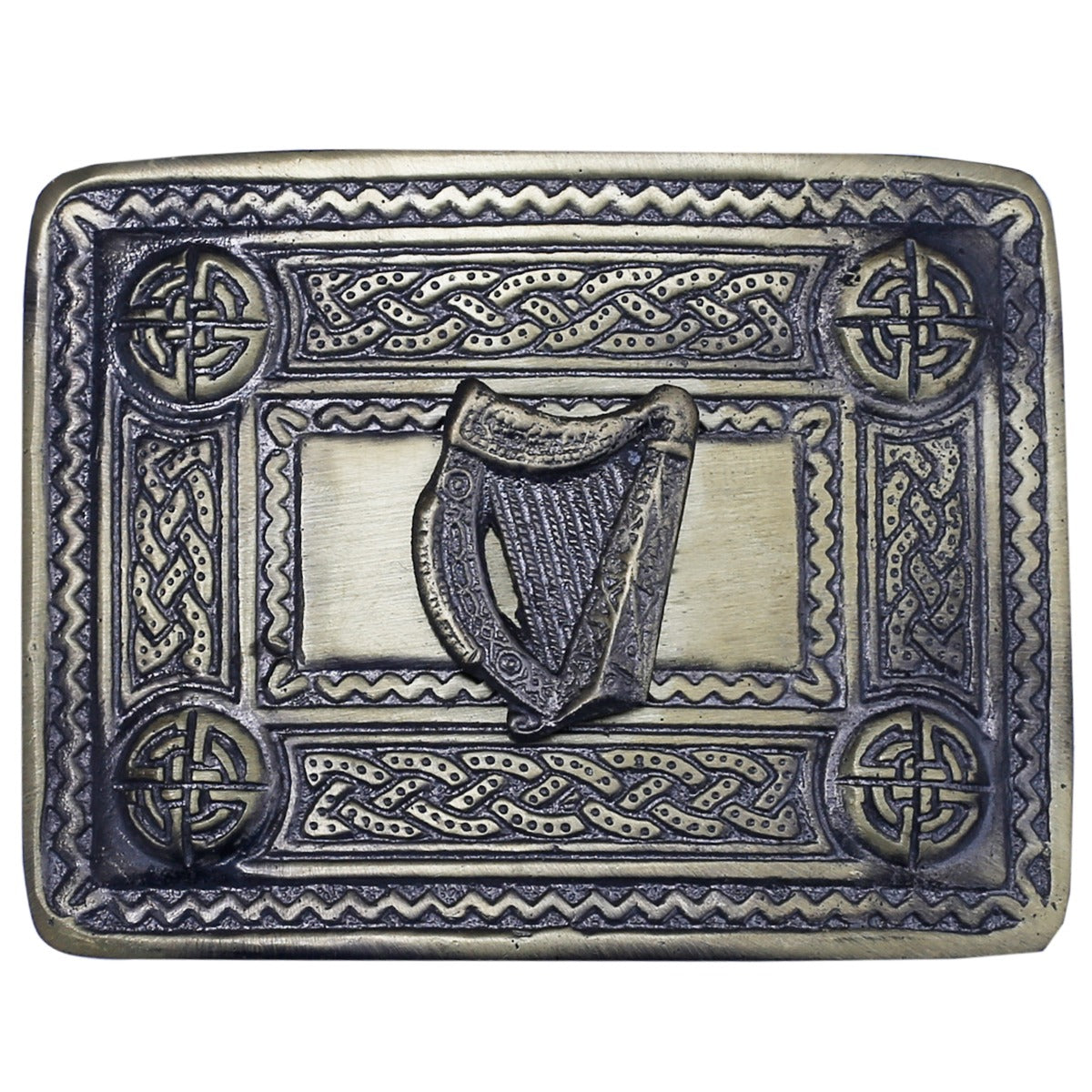 Scottish Kilt Belt Buckle with Harp Badge