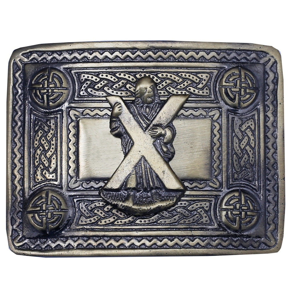 Scottish Kilt Belt Buckle with Saint Andrew Badge 