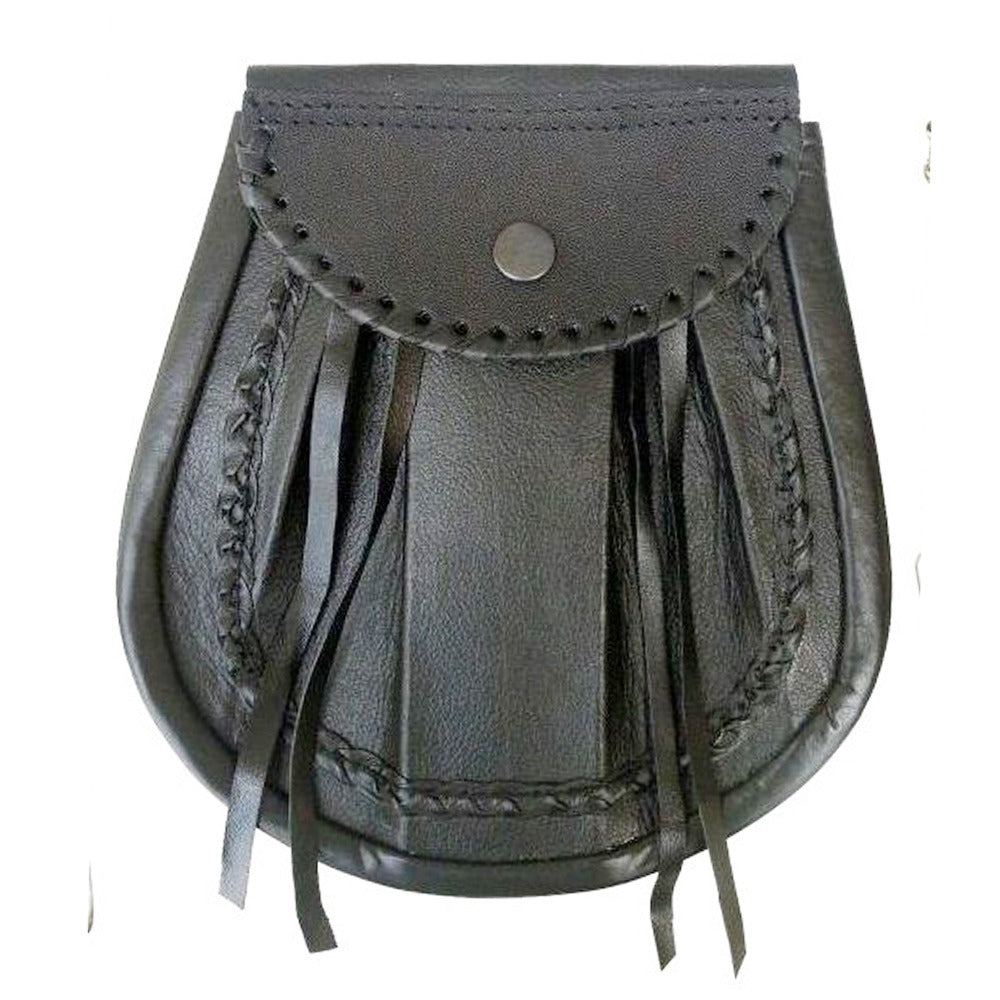 Black Leather Sporran of Rob Ray with Lace and Tassels
