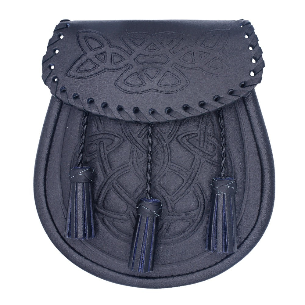 Scottish Kilt  Black Leather Sporran with Celtic Embossed Pattern
