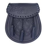 Scottish Kilt  Black Leather Sporran with Celtic Embossed Pattern