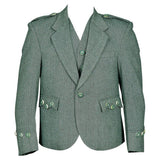 Scottish Lovat Green Tweed Argyle Kilt Jacket With Vest

