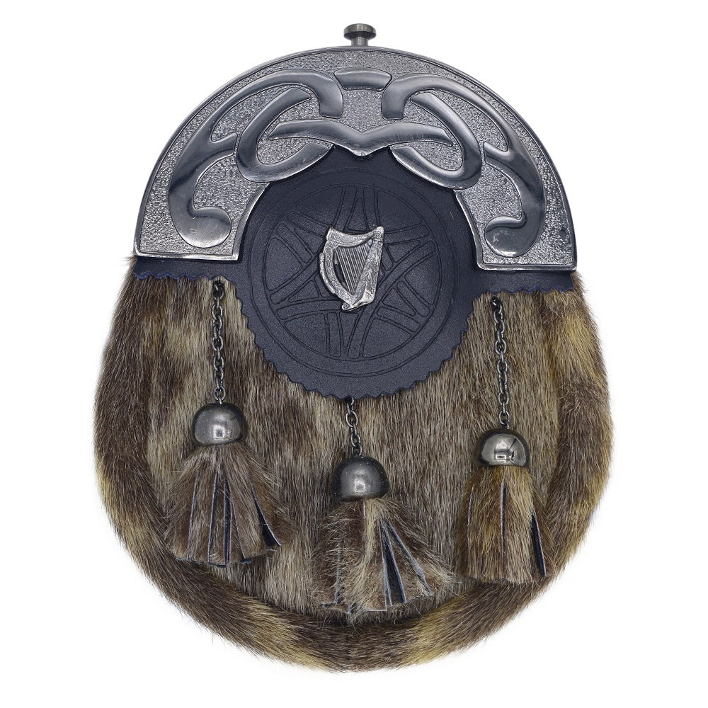 Scottish  Seal Skin Sporran with Antique Cantle in Various Badges