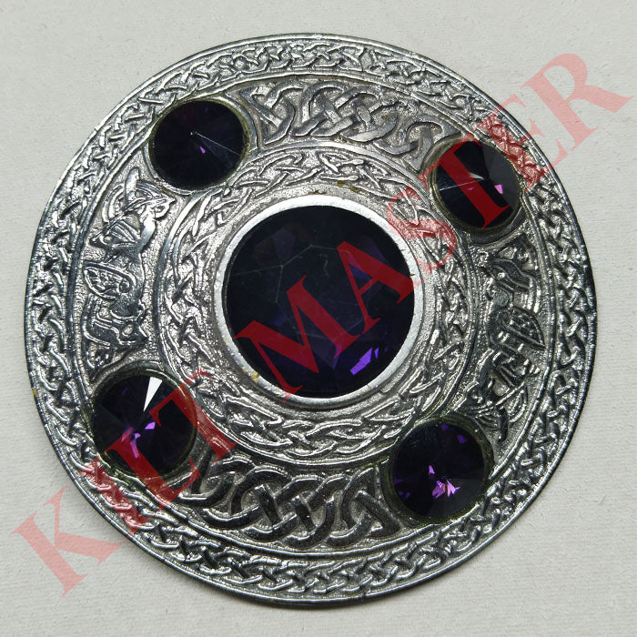  Purple Scottish Celtic Kilt Fly Plaid Brooch 5 Stones
