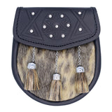 Scottish Rabbit Fur Sporran in Brown Thistle with Stone
