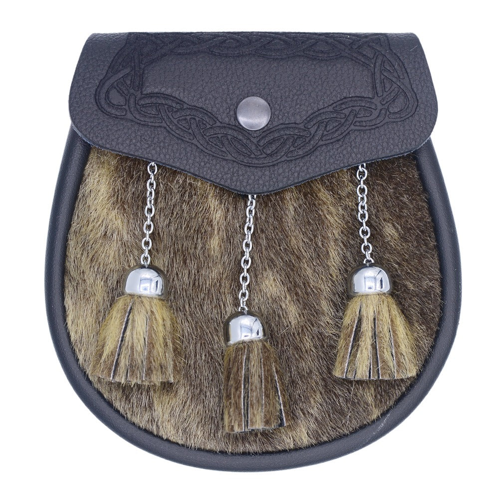 Scottish Seal Skin Leather Sporran with Three Tassels