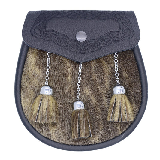 Scottish Seal Skin Leather Sporran with Three Tassels