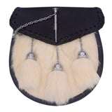 Scottish White Rabbit Fur Leather  Chrome Pin Lock Sporran