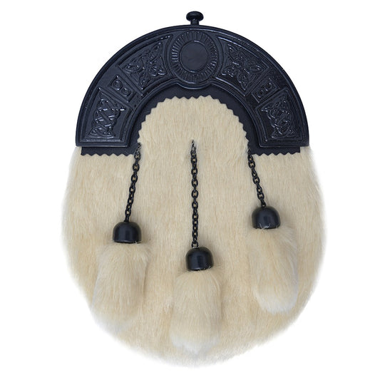 Scottish White Rabbit Fur Sporran with chrome Celtic Arch