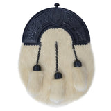 Scottish White Rabbit Fur Sporran with chrome Celtic Arch