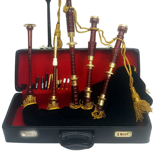 Scottish Great Highland Bagpipes with Gold Engraved Brass Amounts Bagpipe -Handmade Bagpipe with 6 Plus Cover Options
