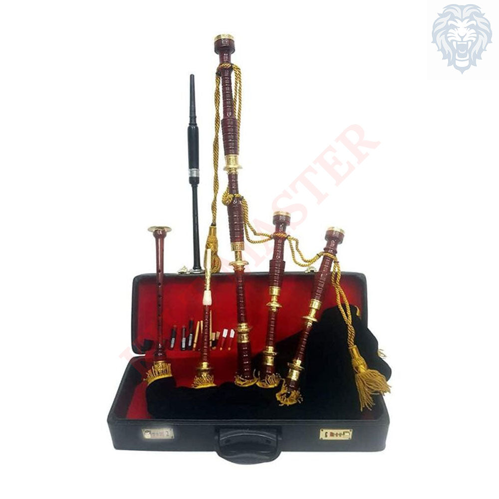 Scottish Great Highland Bagpipes Golden Engraved Mounts