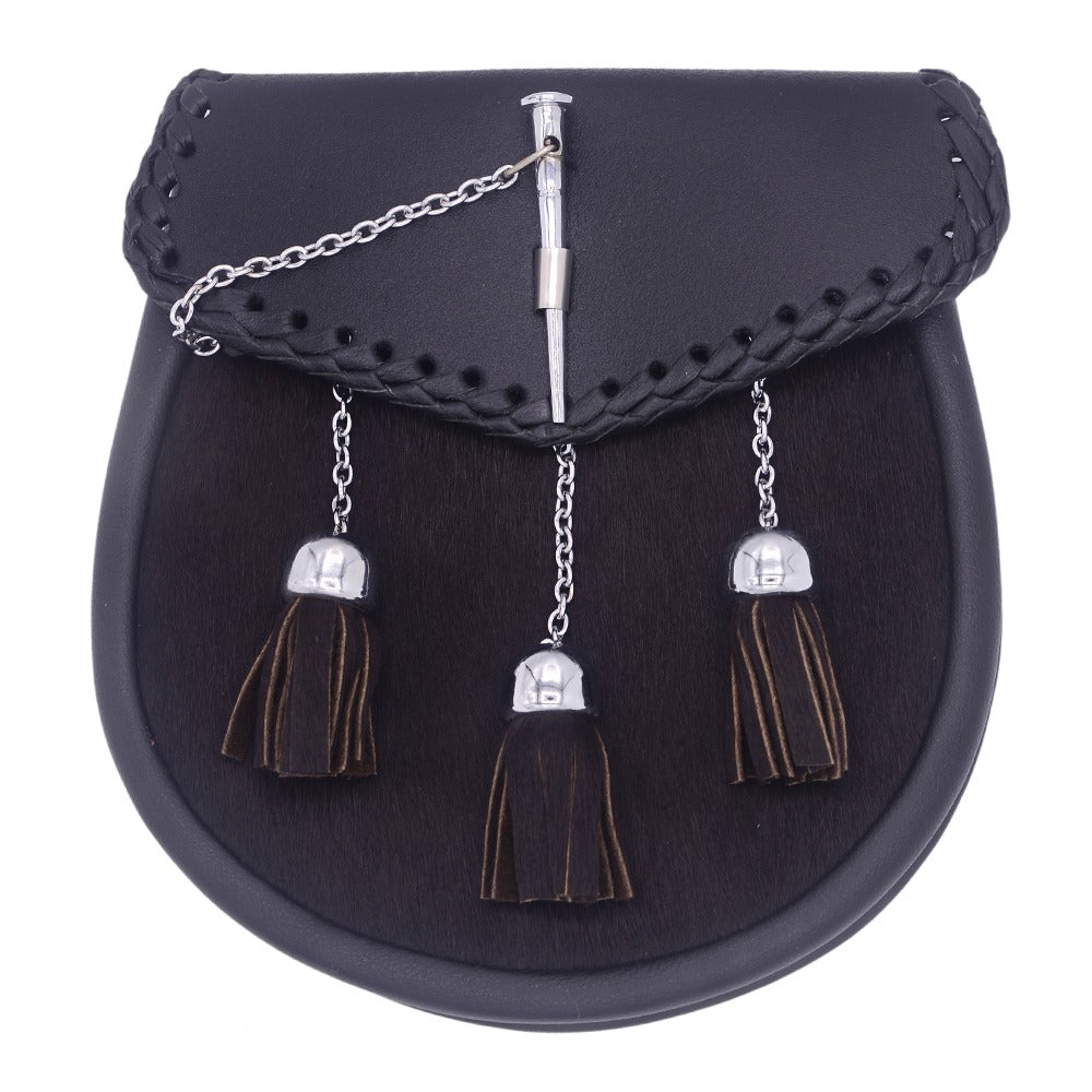 Semi Dress Black Leather Sporran with Chrome Pin Lock