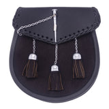 Semi Dress Black Leather Sporran with Chrome Pin Lock