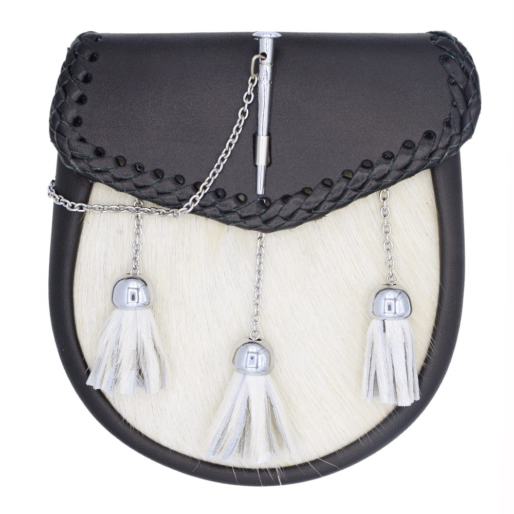 Semi Dress White Leather Chrome Pin Sporran