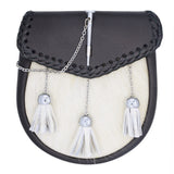 Semi Dress White Leather Chrome Pin Sporran
