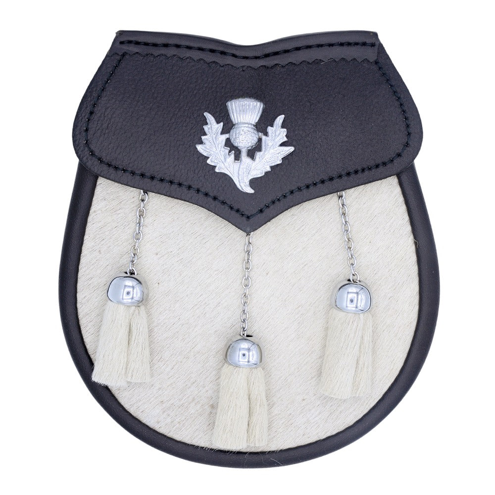 Semi Dress White Leather Sporran with Thistle Badge