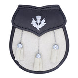 Semi Dress White Leather Sporran with Thistle Badge