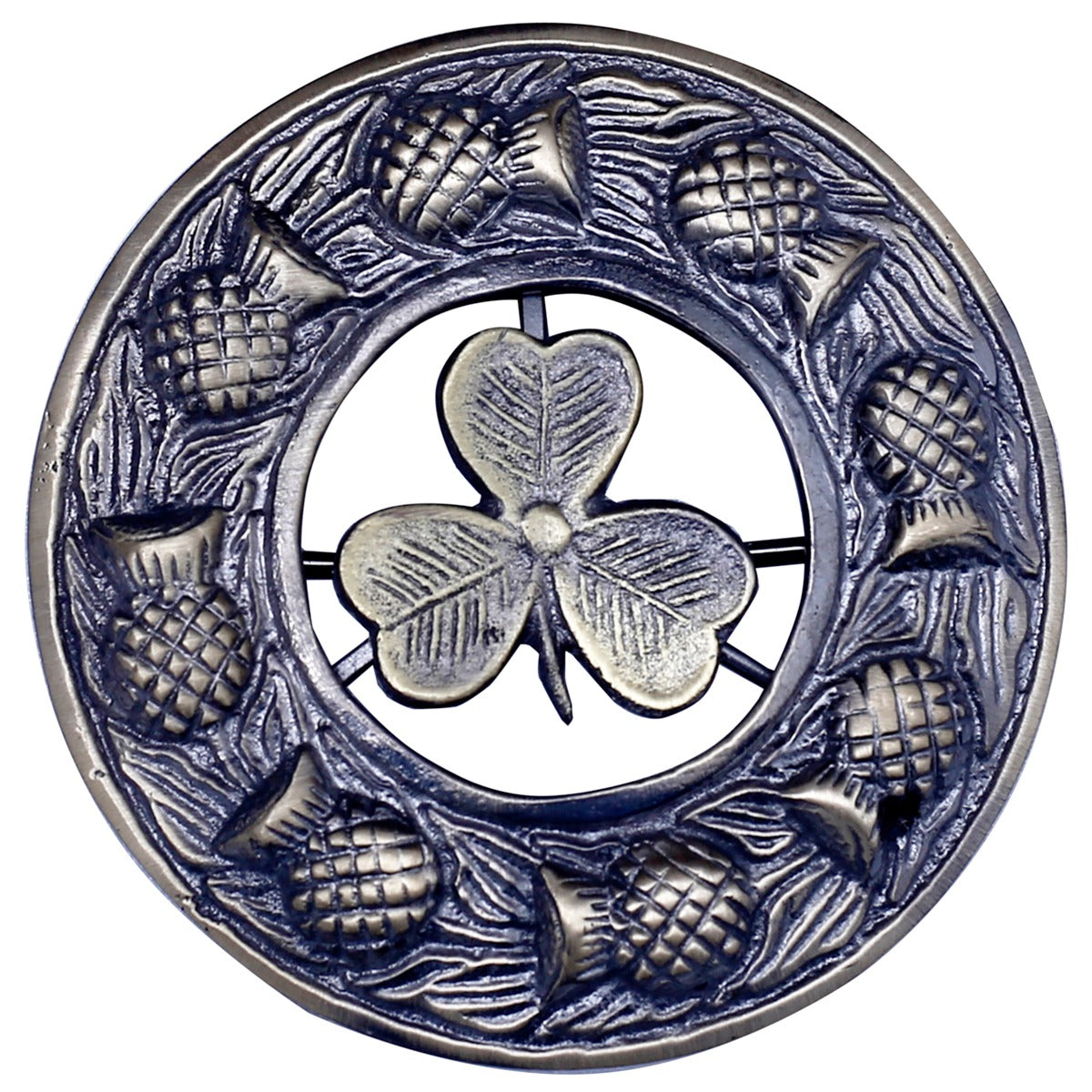 Shamrock Badge Antique Kilt Fly Plaid Brooch 