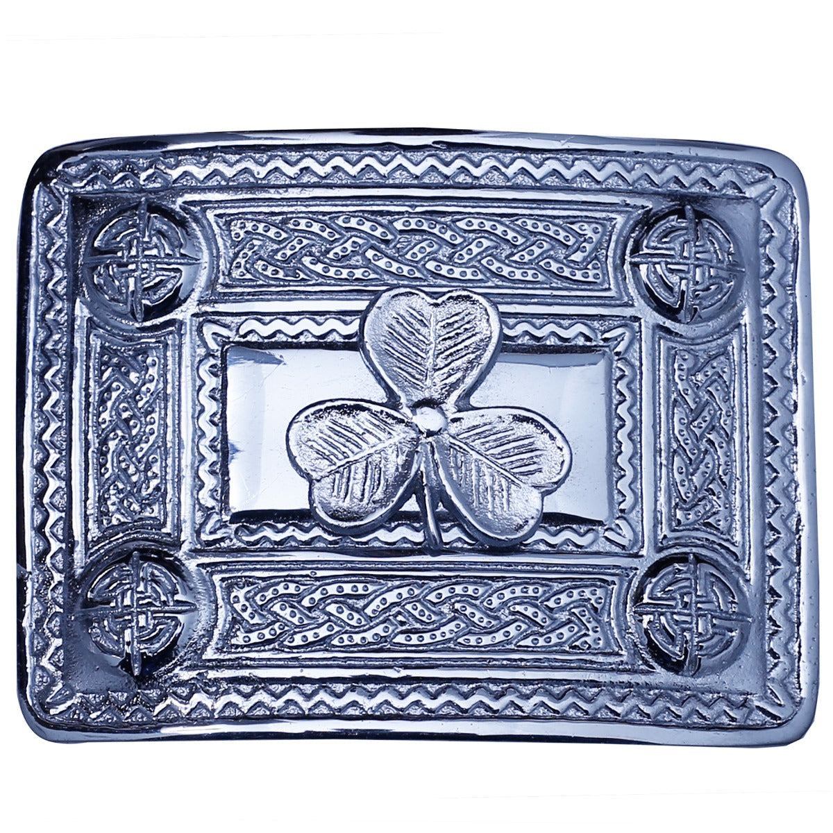 Shamrock Badge Chrome Kilt Belt Buckle