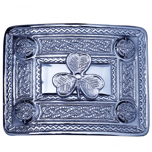 Shamrock Badge Chrome Kilt Belt Buckle