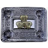 Shamrock Kilt Belt Buckle Chrome with Golden Badge