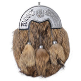 Silver Cantle brown Fox Fur Sporran with 3 Tassels