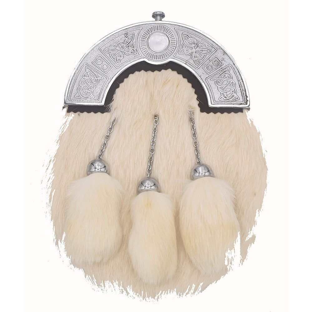 Silver Cantle Rabbit Fur Sporran with Three Tassels