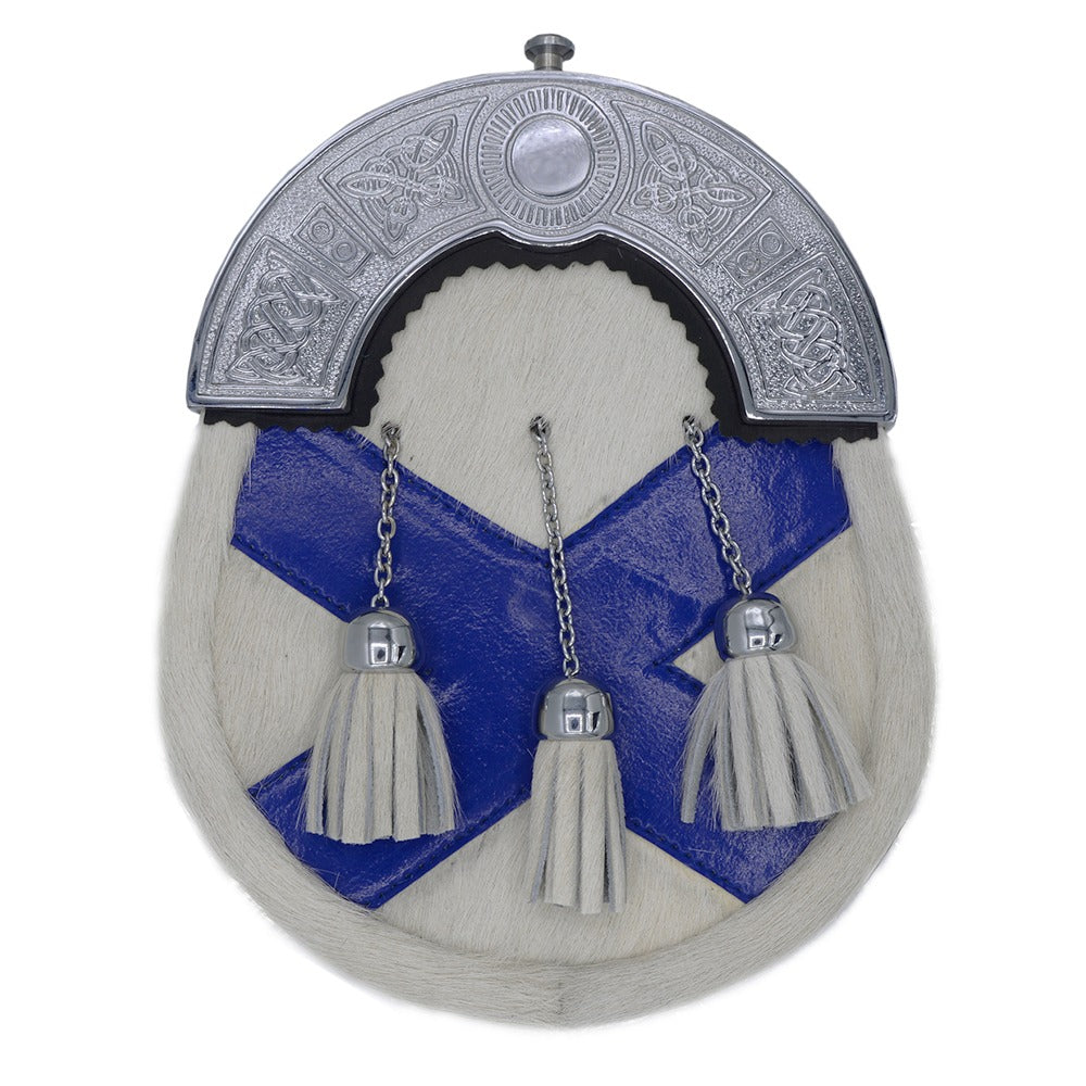 Silver Chrome Scottish Flag Leather sporran Front