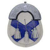 Silver Chrome Scottish Flag Leather sporran Front