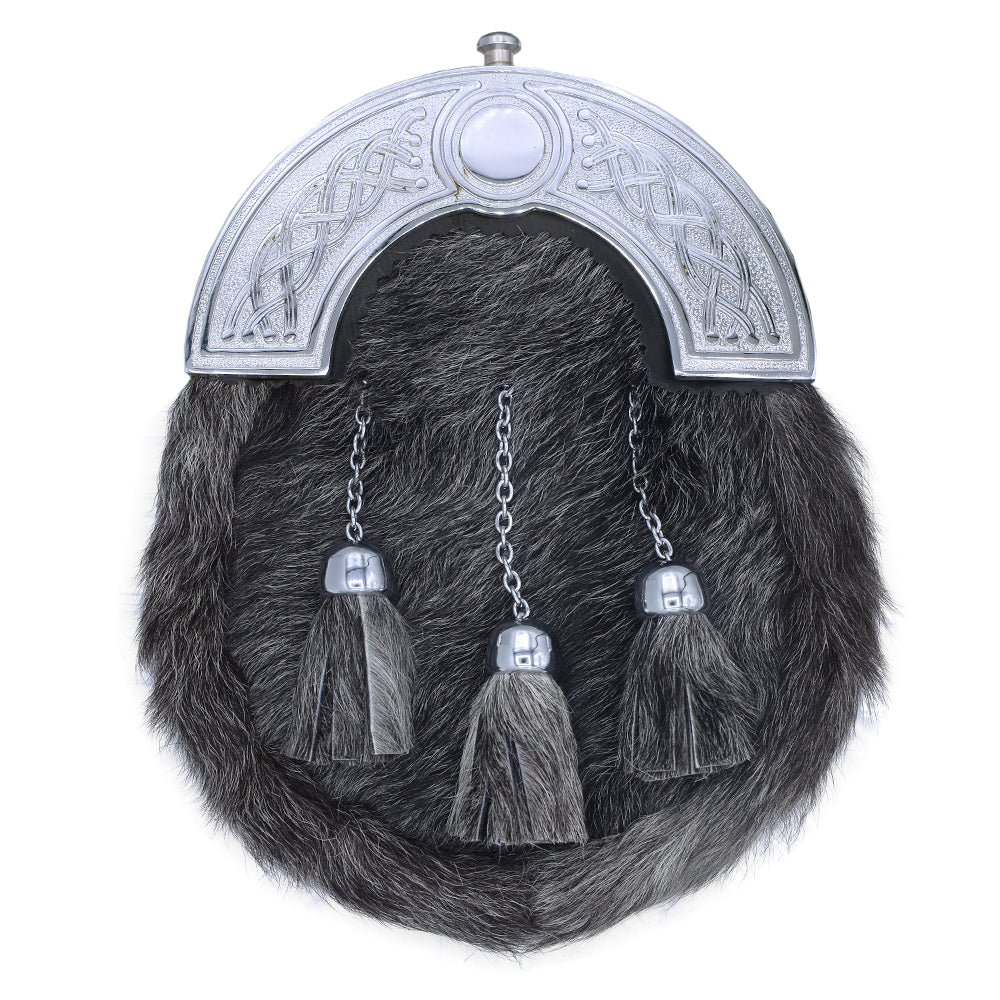 Silver Cantle Black Grey Seal Skin Leather Sporran