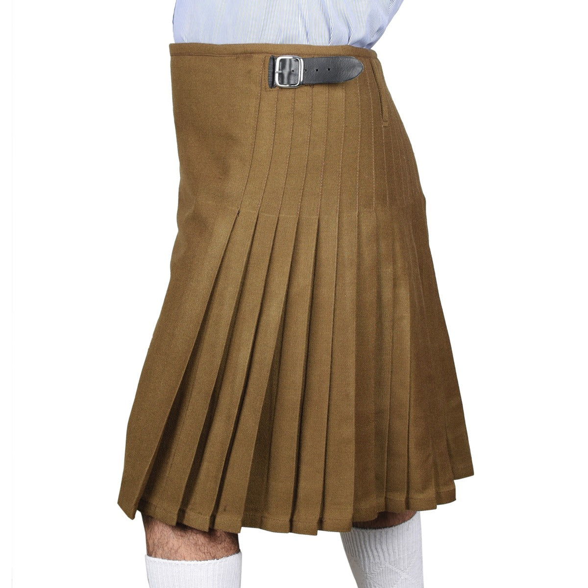 Solid Brown Tartan Kilt Left Side