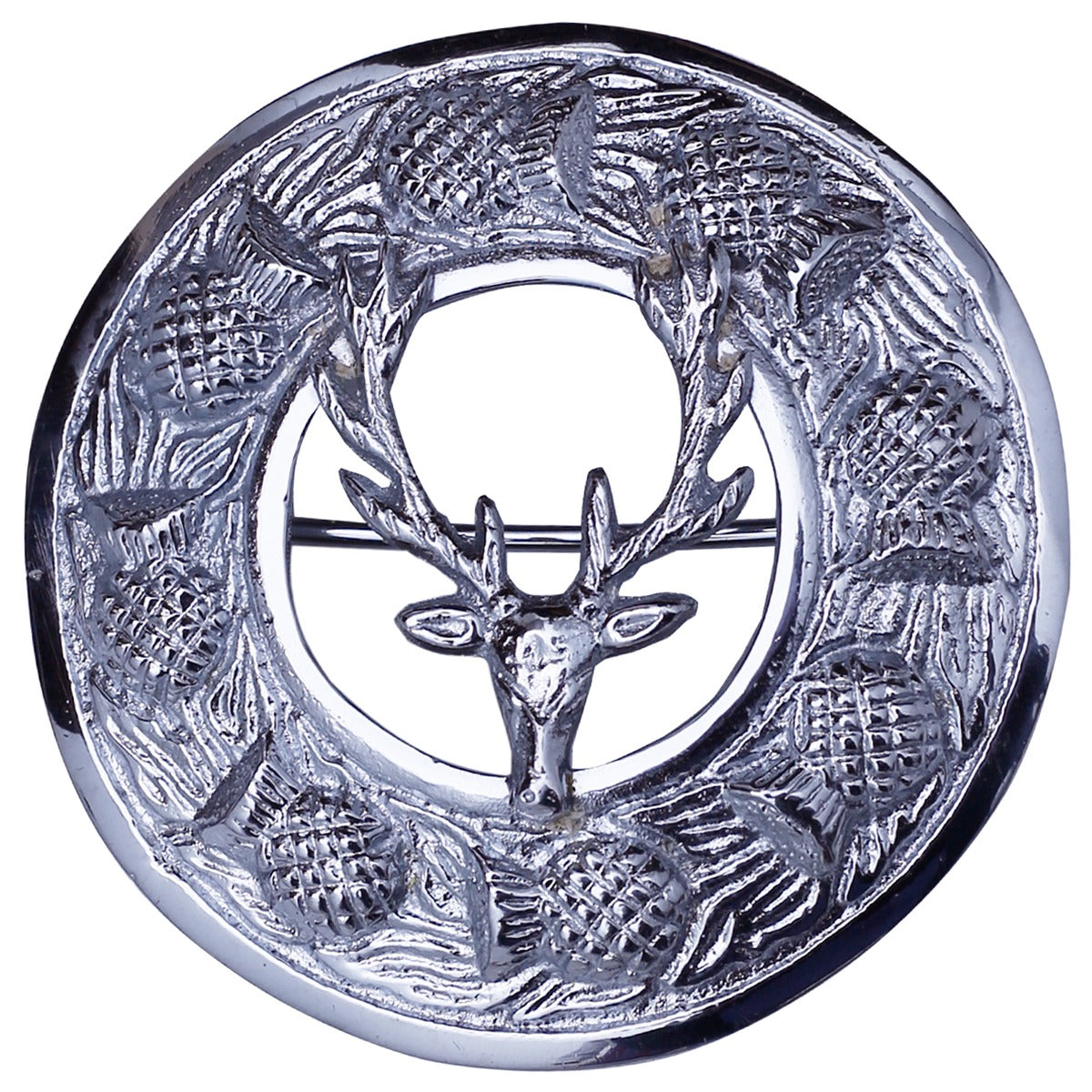 Stag Head Kilt Fly Plaid Brooch Front