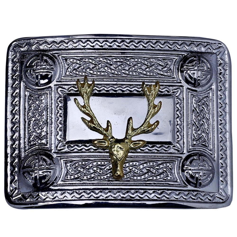 Stage Head Kilt Belt Buckle Chrome with Golden Badge