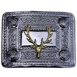 Stage Head Kilt Belt Buckle Chrome with Golden Badge