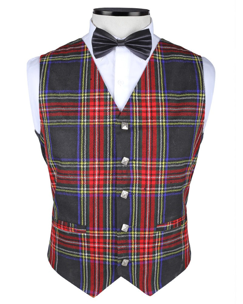 Stewart Black Tartan Vest Front