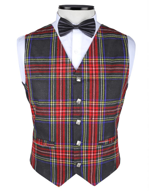 Stewart Black Tartan Vest Front