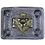 Thistle Kilt Belt Buckle Chrome with Golden Badge