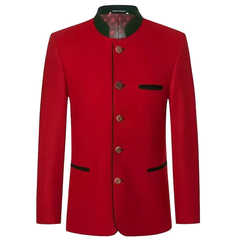 Traditional Bavarian Red Loden Wool Jacket - Austrian Tyrol Blazer