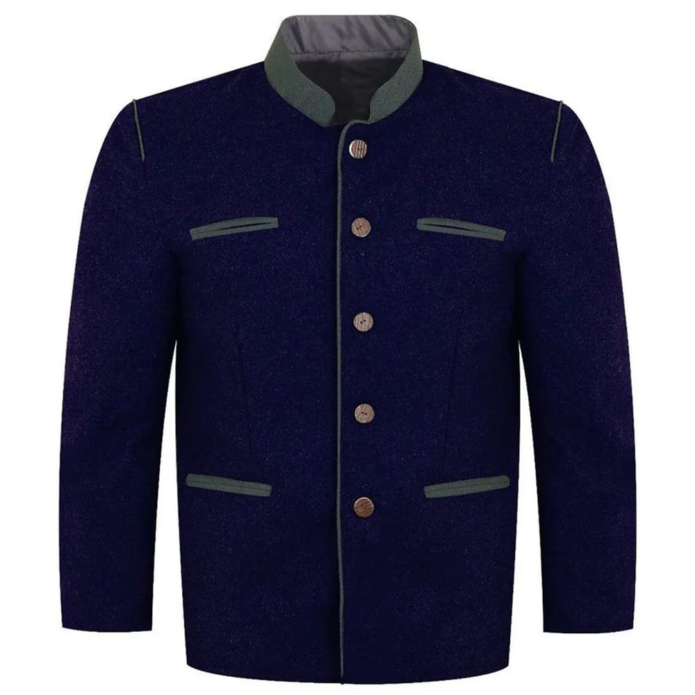 Traditional Royal Blue Bavarian Wool Jacket - Austrian Tyrol Blazer