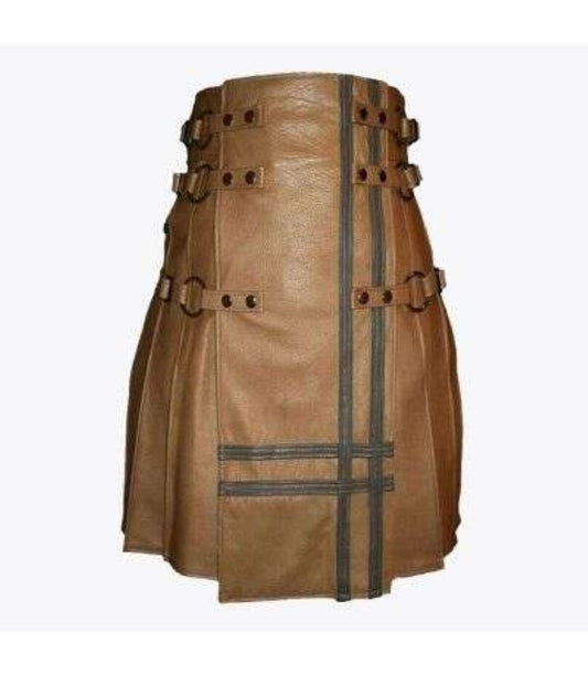 Utility Style Brown Leather Kilt