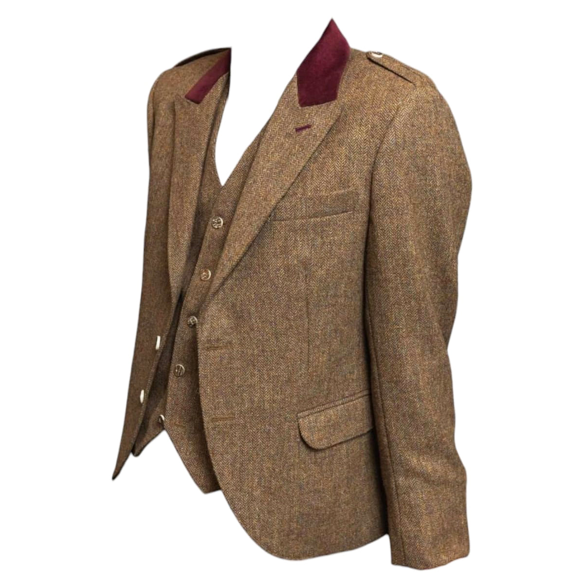 Vintage Brown Tweed Argyle Jacket with Vest Side