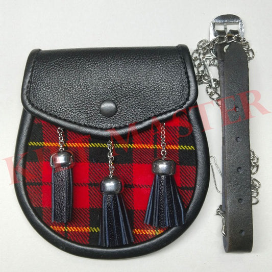 Wallace Tartan Leather Sporran with Chain