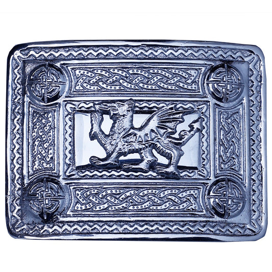 Welsh Dragon Badge Chrome Kilt Belt Buckle