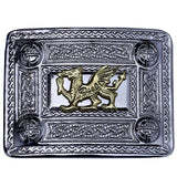 Welsh Dragon Kilt Belt Buckle Chrome with Golden Badge